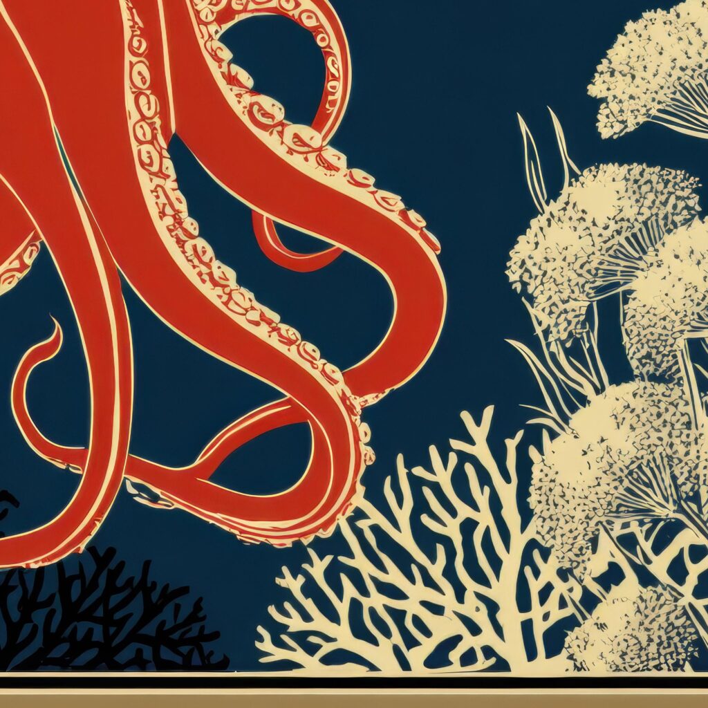 Octopus Red Navy Wall Art