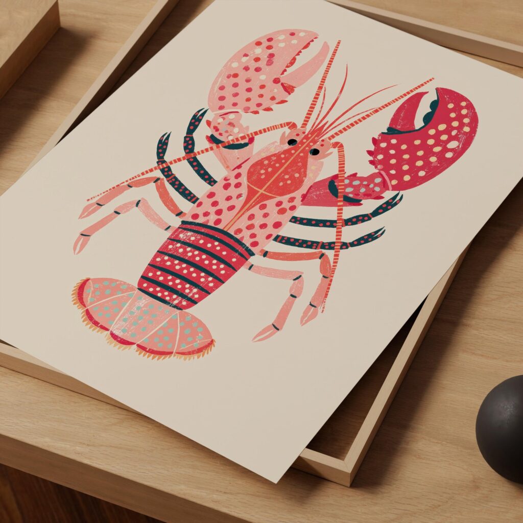 Pink Lobster Folk Art Print