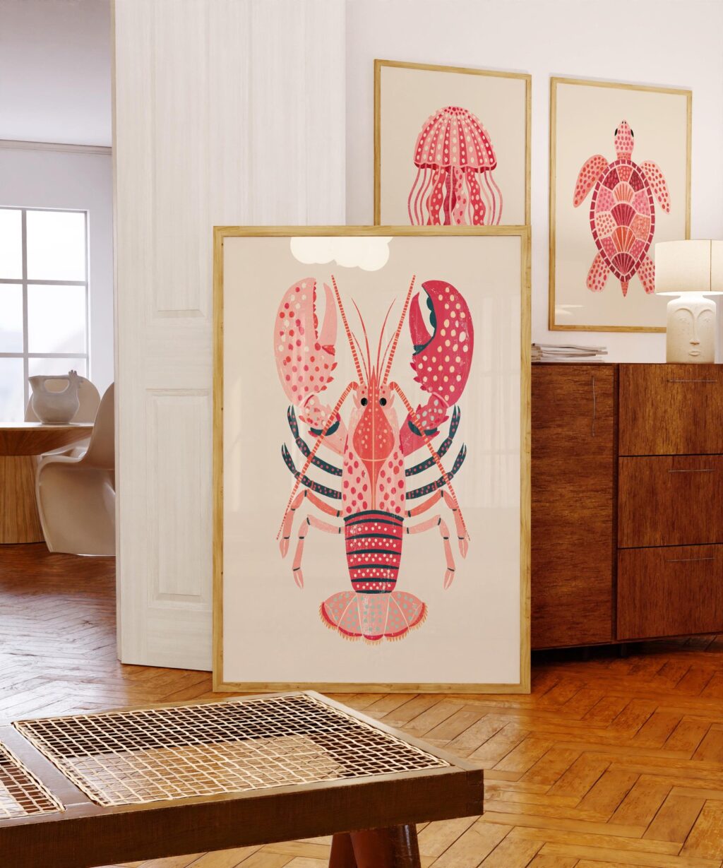 Pink Sea Creatures Print Set