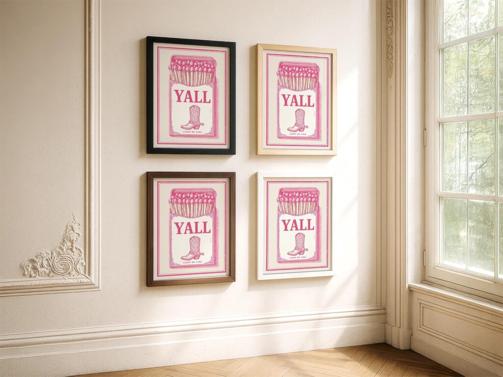 Pink Yall Cowgirl Boot Matchbox Art Print