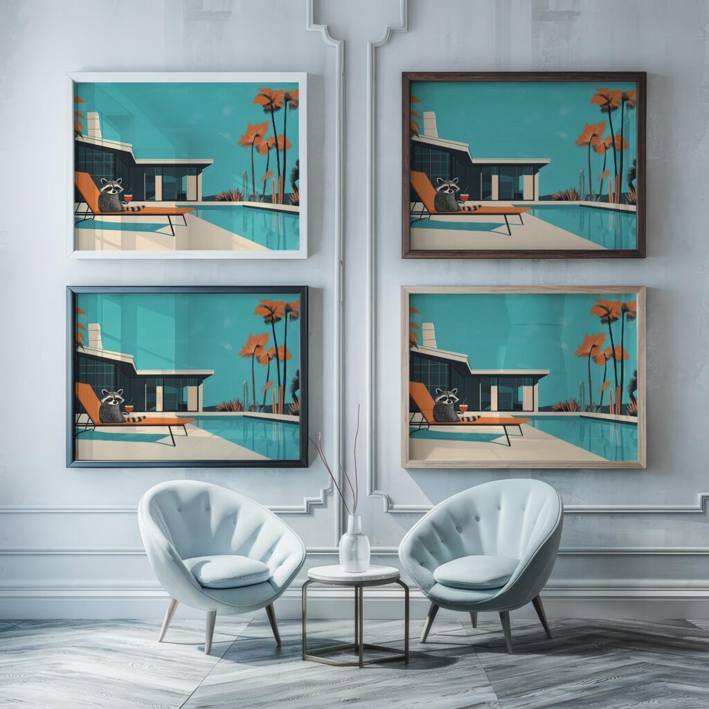 Raccoon Poolside Cocktail Art Print