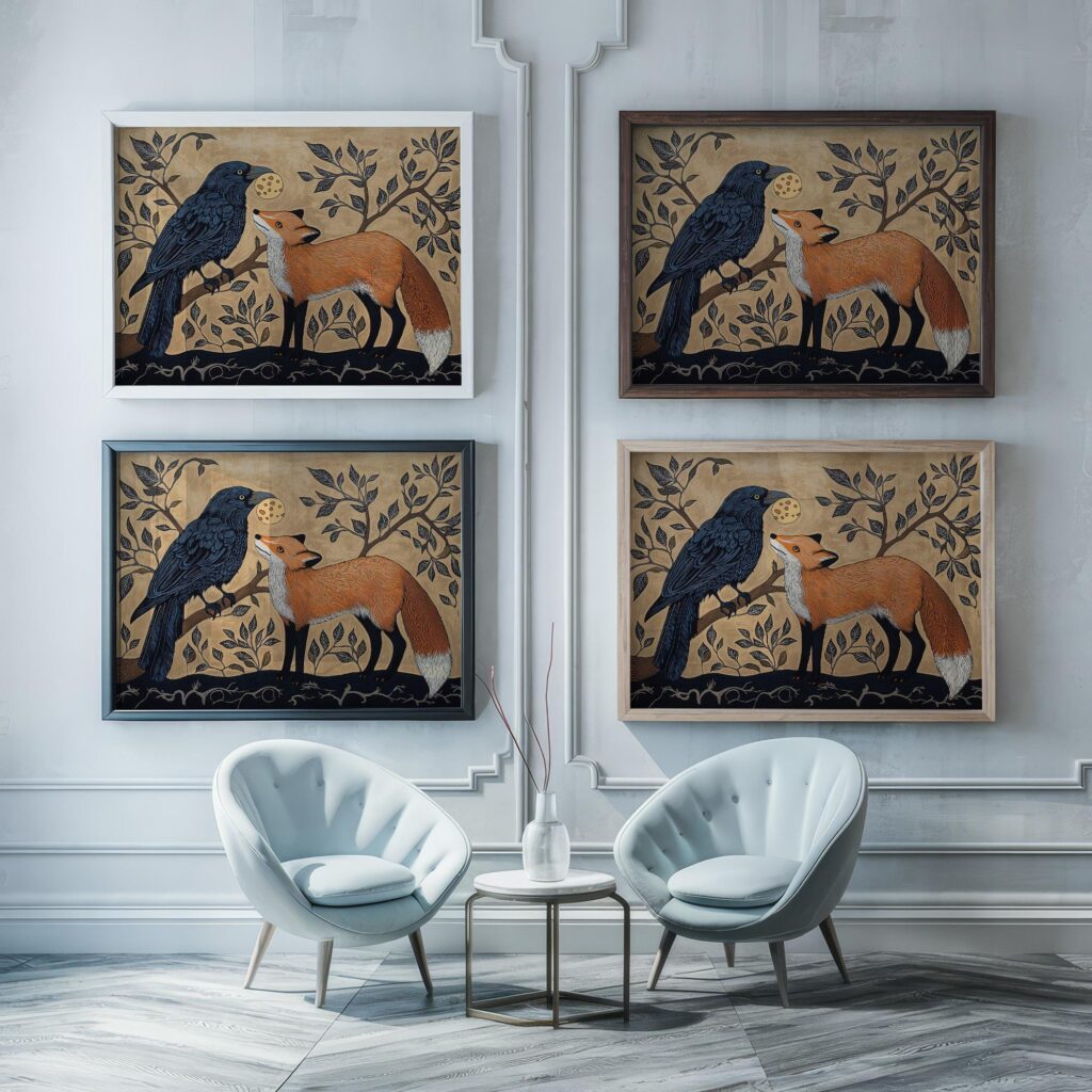 Raven and Fox Whimsical Woodland Print