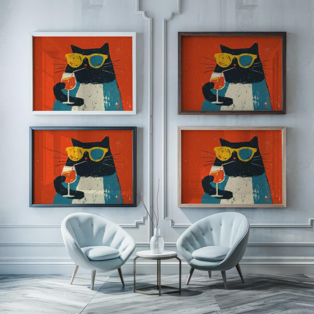 Retro Cat Cocktail Art Print