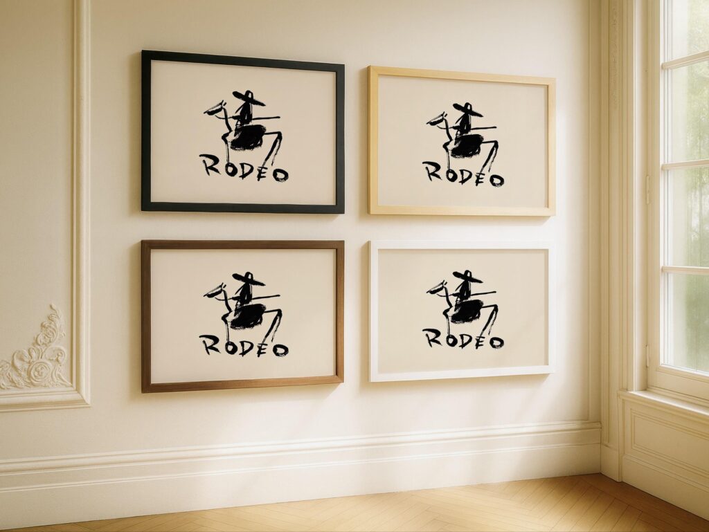 Rodeo Horse Rider Black Ink Wall Art