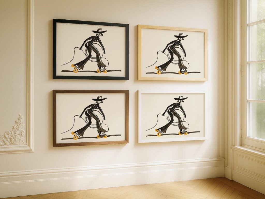 Roller Skating Cowgirl Print