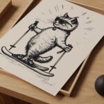Skiing Cat Art Print