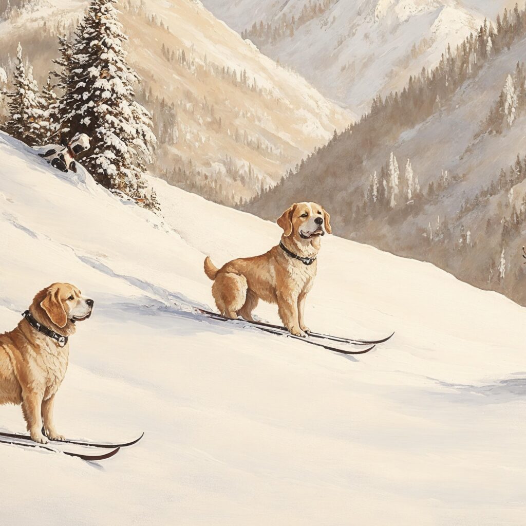 Skiing Dogs Winter Art Print
