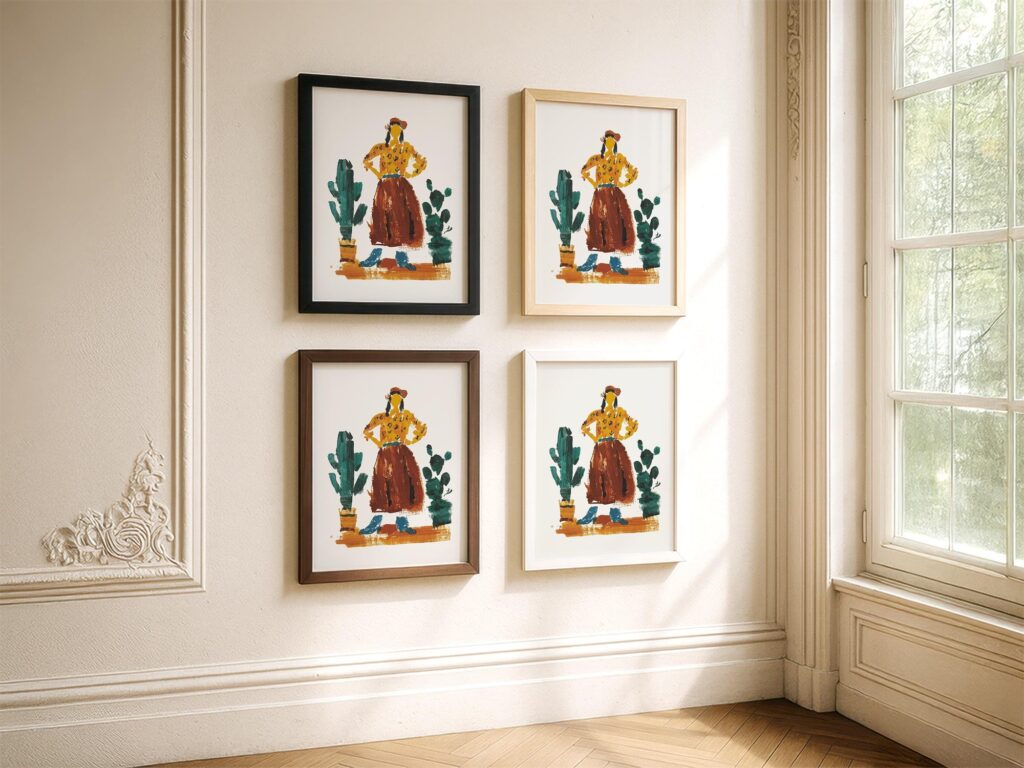 Southwestern Cowgirl Cactus Folk Art Print