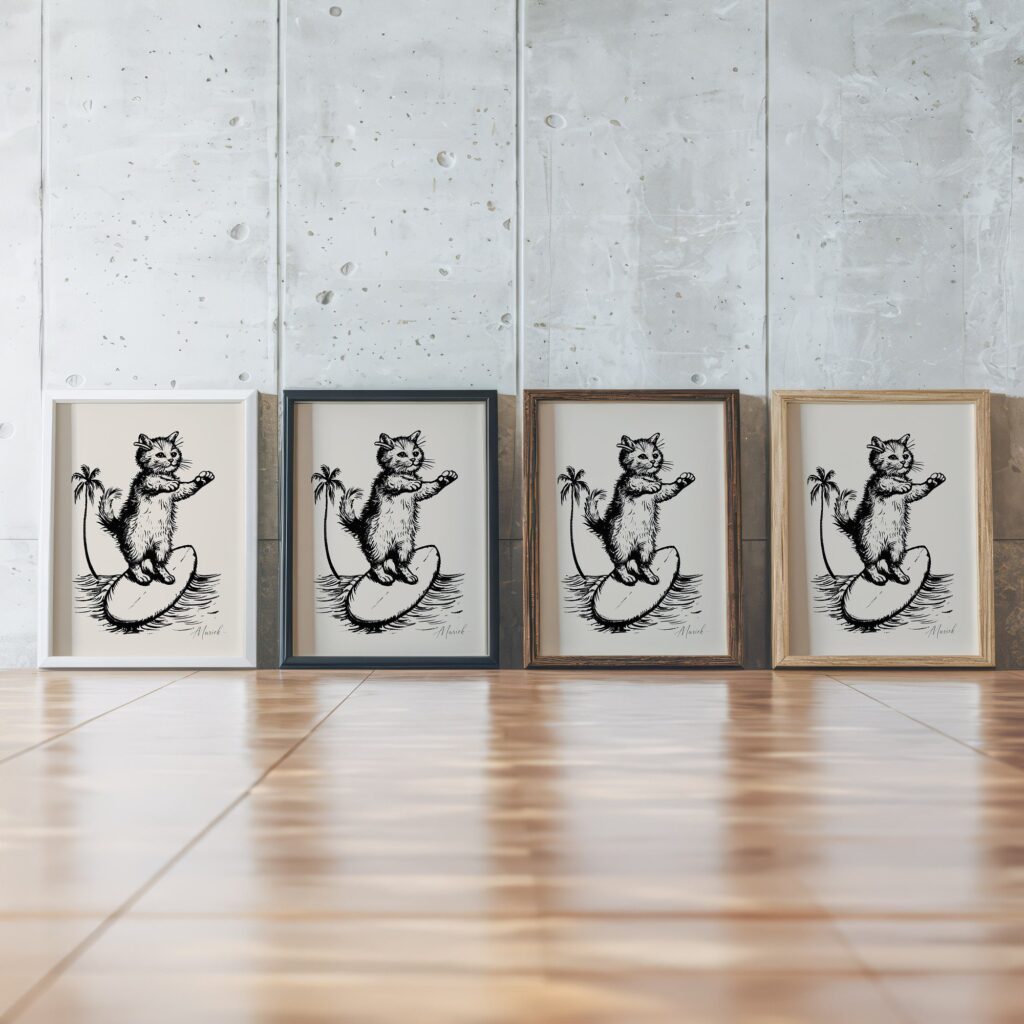 Surfing Cat Print