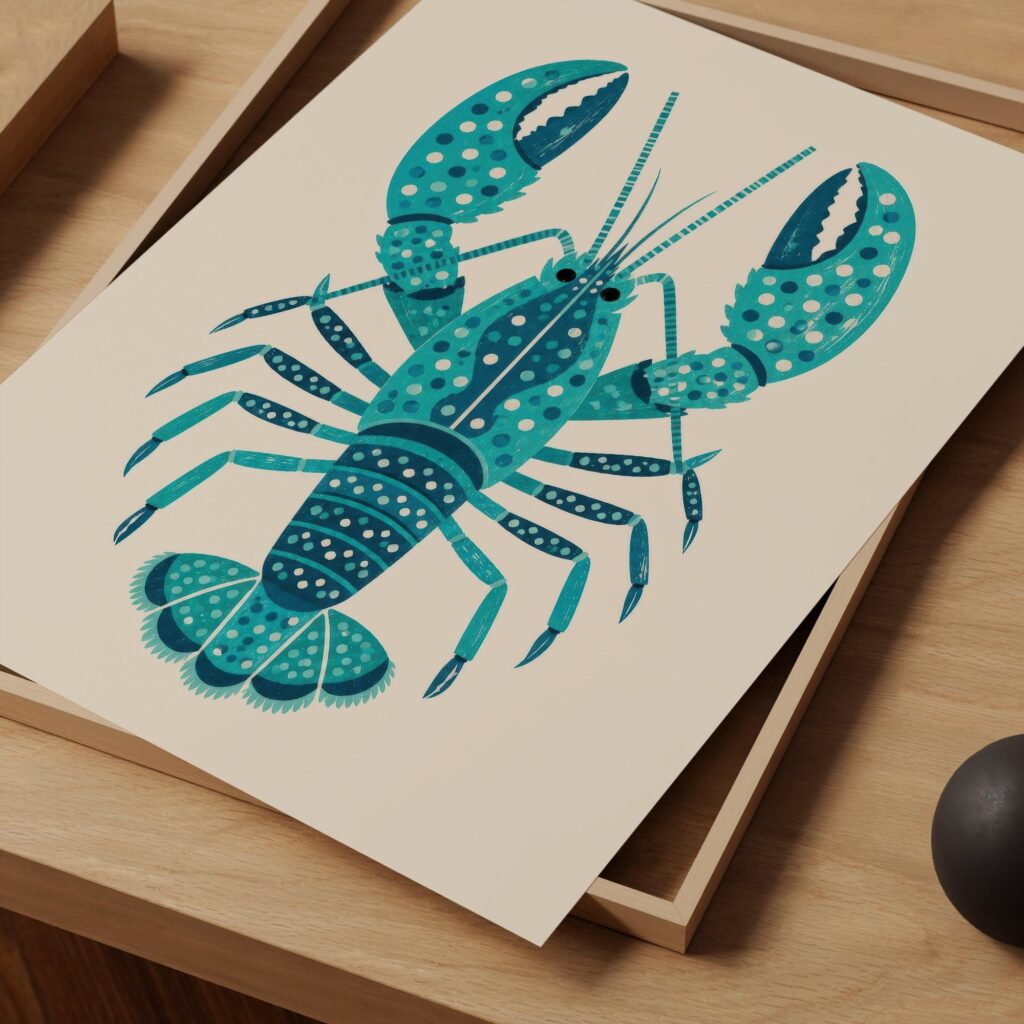 Teal Lobster Folk Art Print