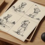 Teddy Bear Playing Golf in Four Sketches Print