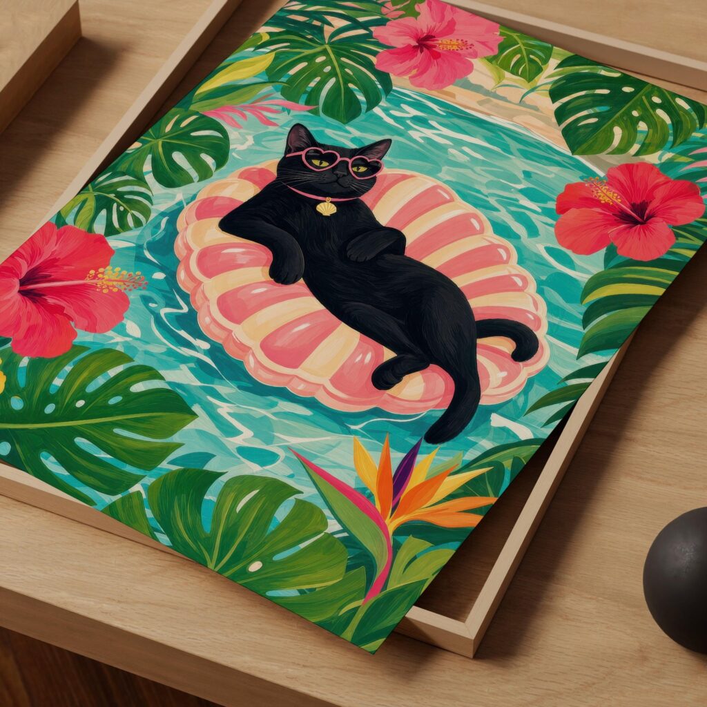 Tropical Black Cat Pool Float Print