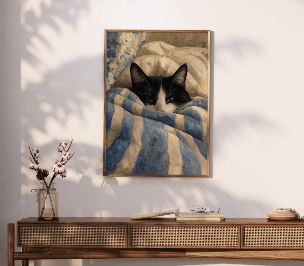 Tuxedo Sleeping Cat Print