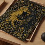 Two Gold Cats Nuzzling Under a Crescent Moon Print