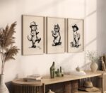 Vintage Cat Illustration Prints Set