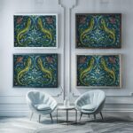 Vintage Green Lizard William Morris Style Poster