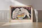 Vintage White Kittens Fishing Print