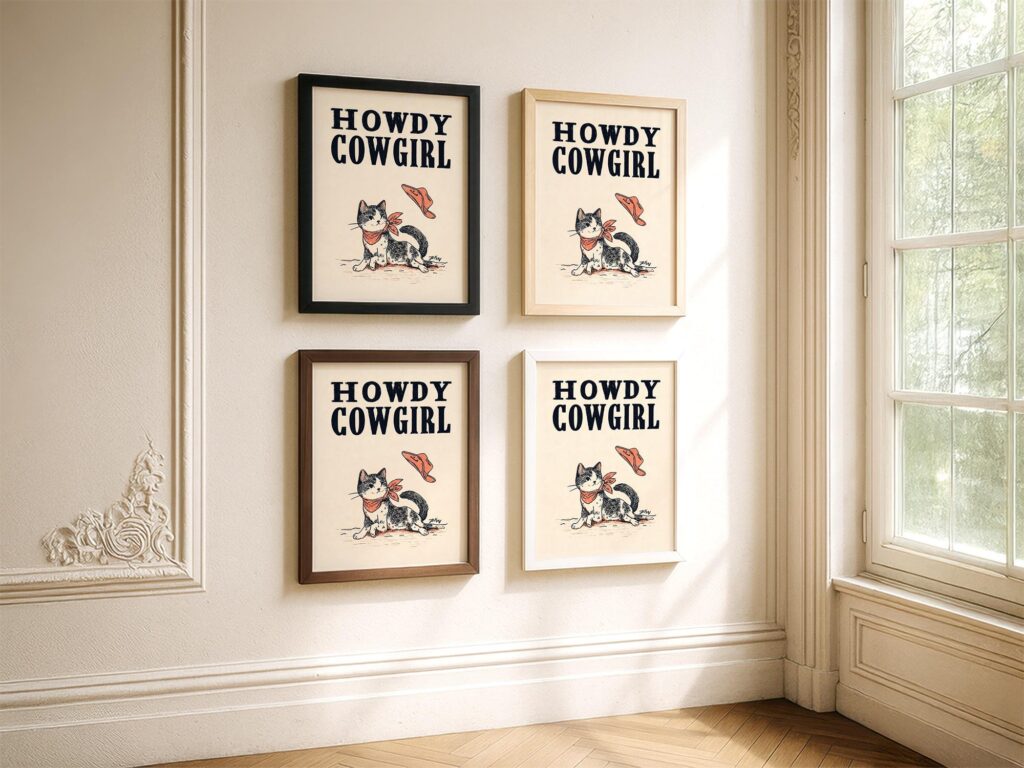 Western Cat Howdy Cowgirl Art Print