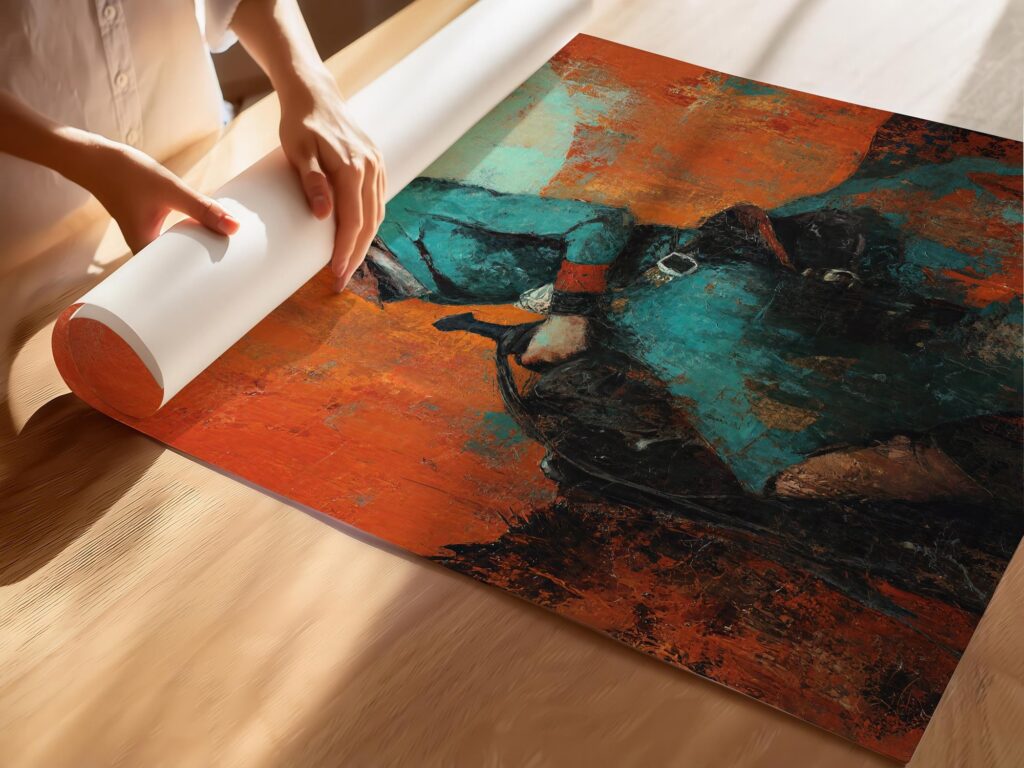 Western Cowgirl in Teal and Orange Print