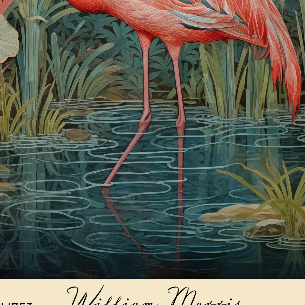 William Morris Bird Print Set Flamingo Heron