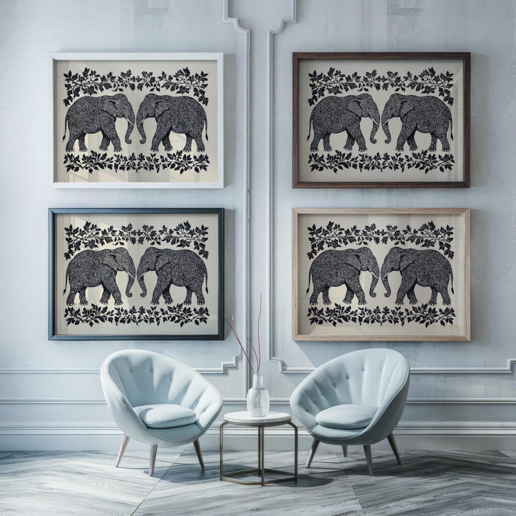 William Morris Black and White Elephant Wall Art
