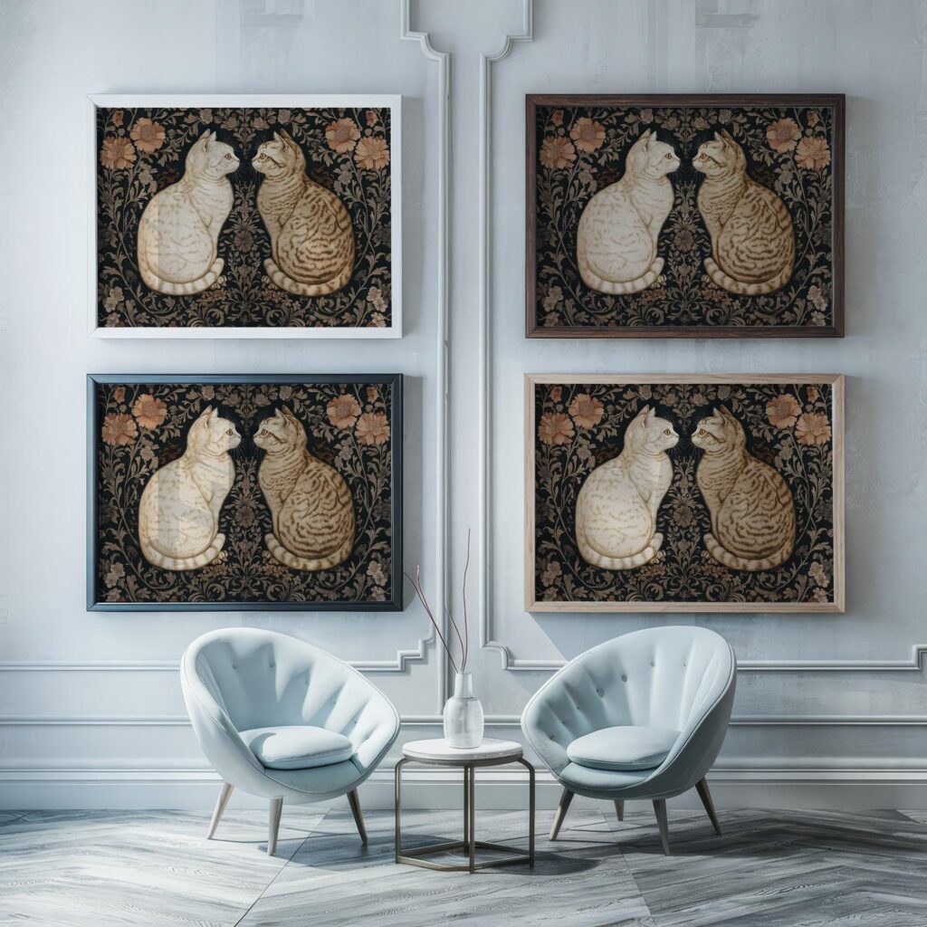 William Morris Style Cat Art Print
