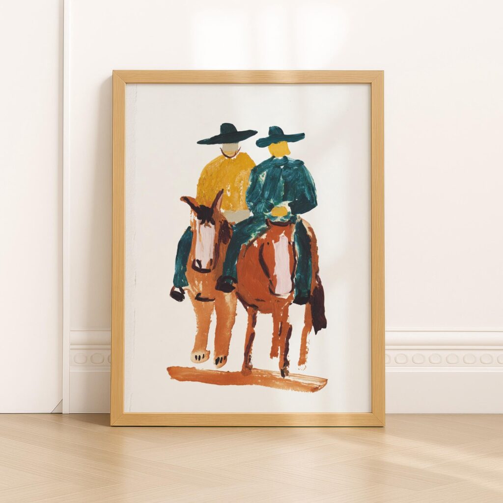 Abstract Cowboys on Horses Art Print