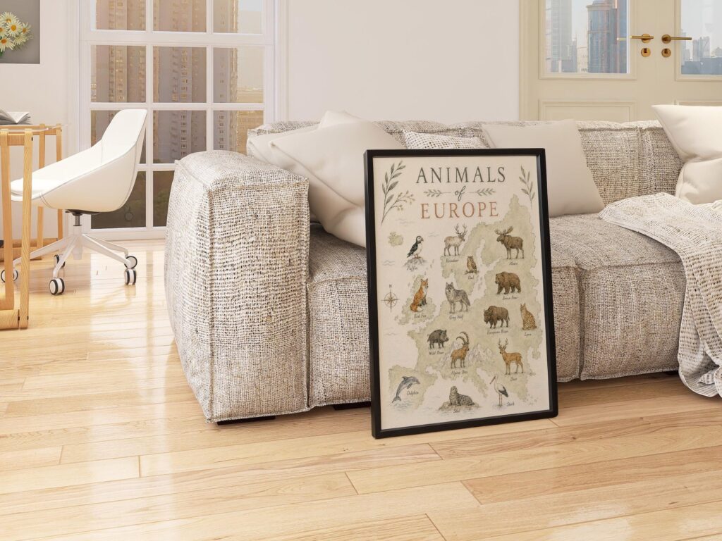 Animals of Europe Map Poster