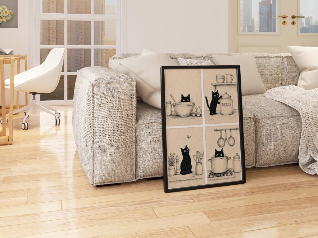 Black Cats in the Kitchen Print