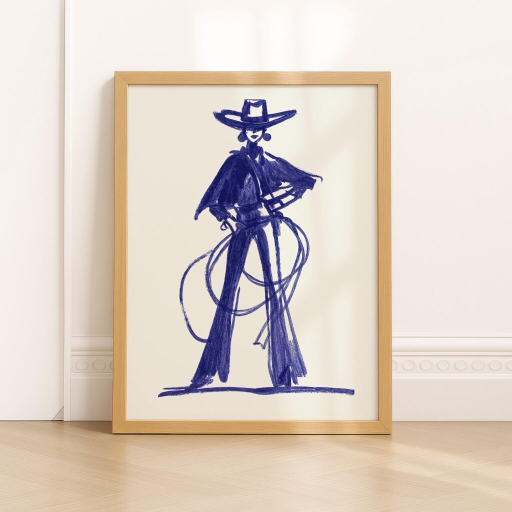 Blue Cowgirl Sketch Print