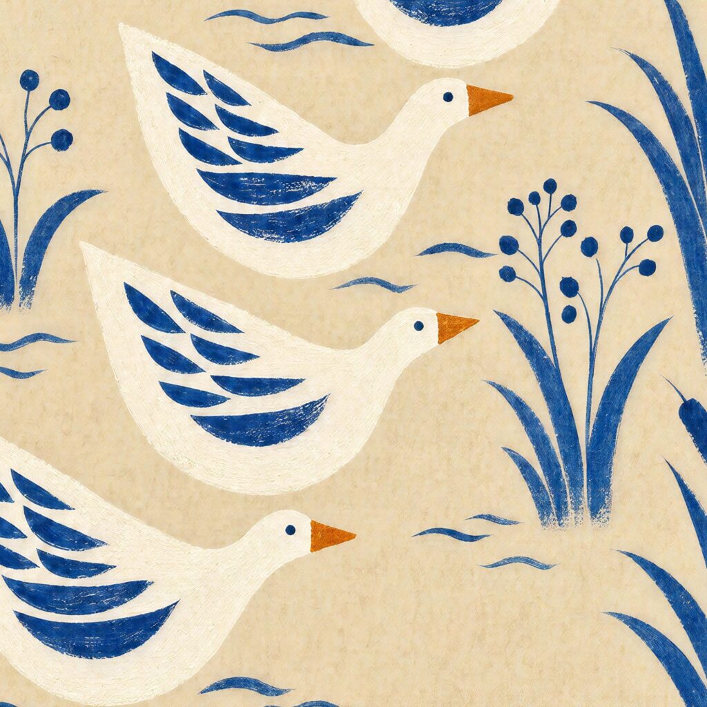 Blue Folk Goose Print