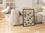 Blue Frogs Leaping Across a Lily Pond Print