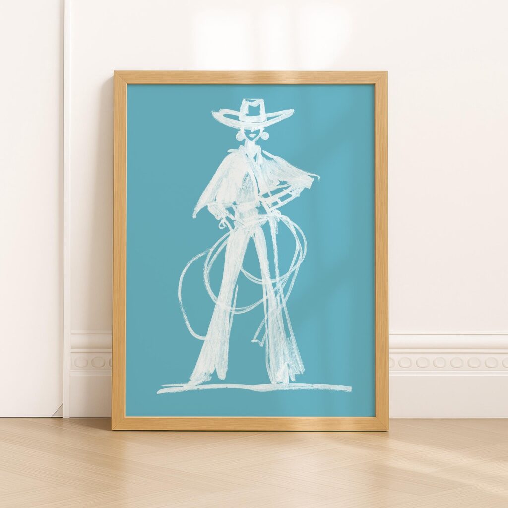 Blue White Cowgirl Poster