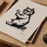Book Lover Gift Bookworm Cat Print