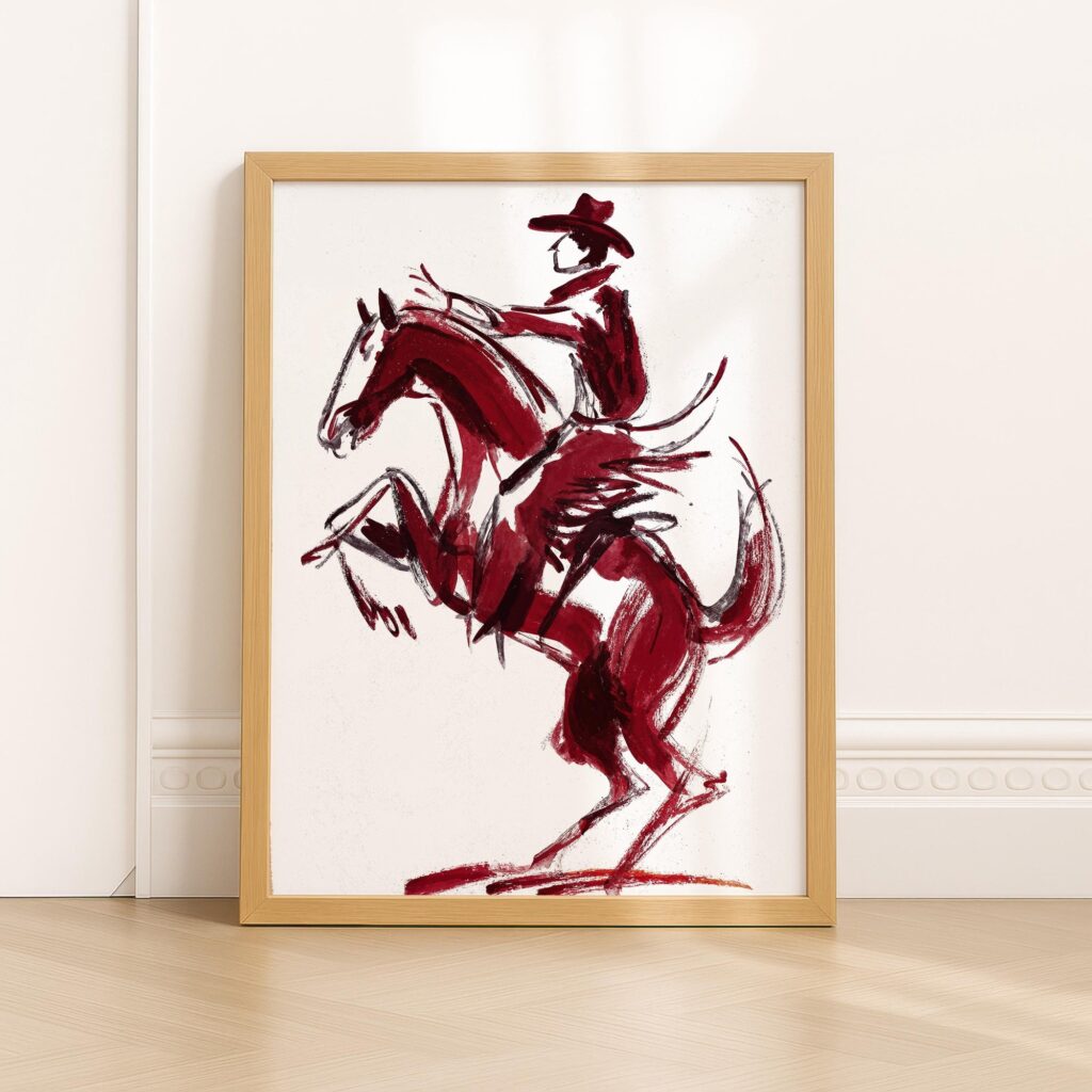 Burgundy Bucking Bronco Art Print