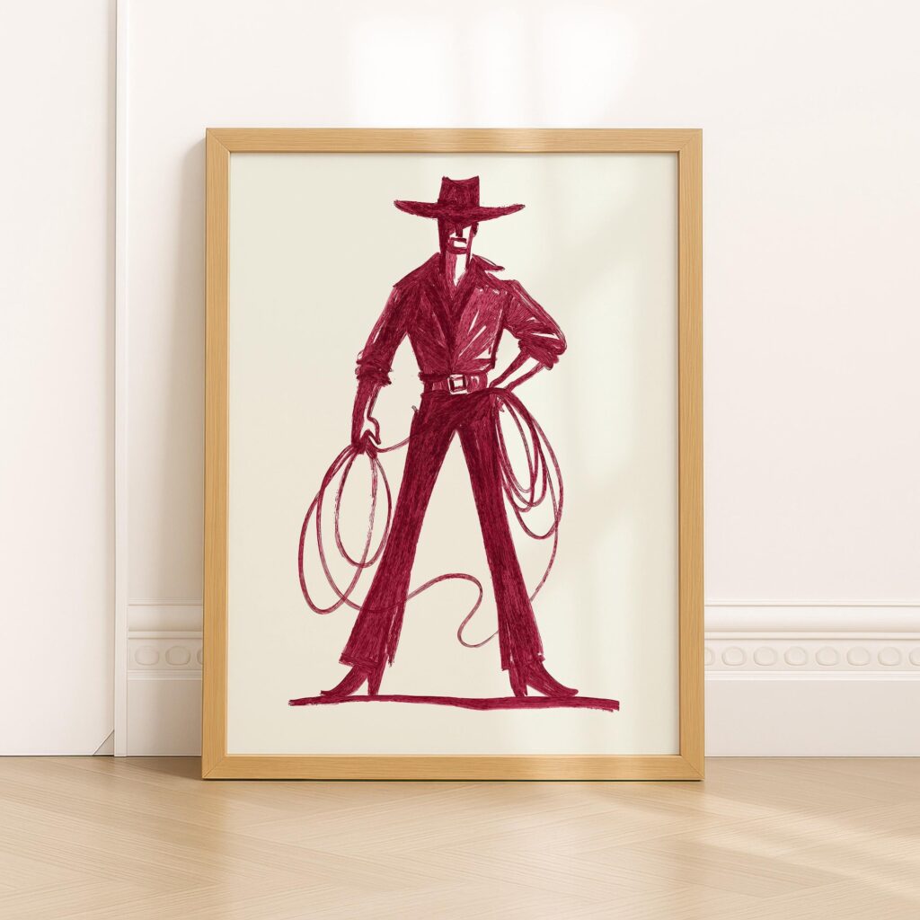 Burgundy Cowboy Sketch Art Print