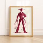 Burgundy Cowboy Sketch Art Print