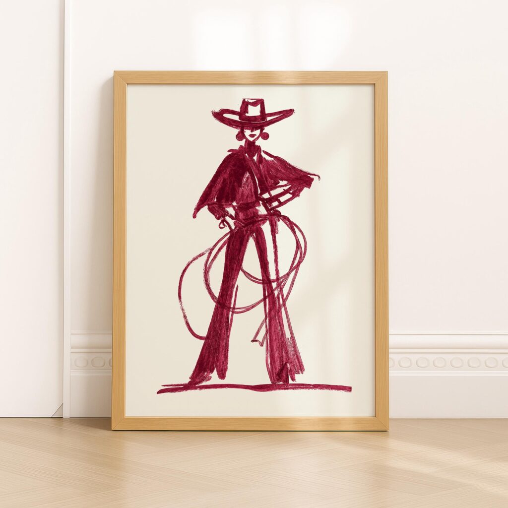 Burgundy Cowgirl Art Print