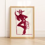 Burgundy Cowgirl Line Art Print