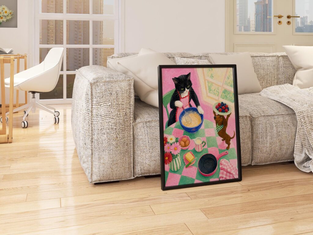 Cat and Dog Baking Print