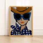 Chic Fashion Cowgirl In Blue Sunglasses Wall Art