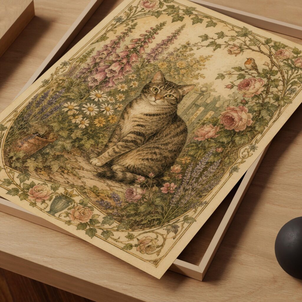 Cottagecore Cat Print