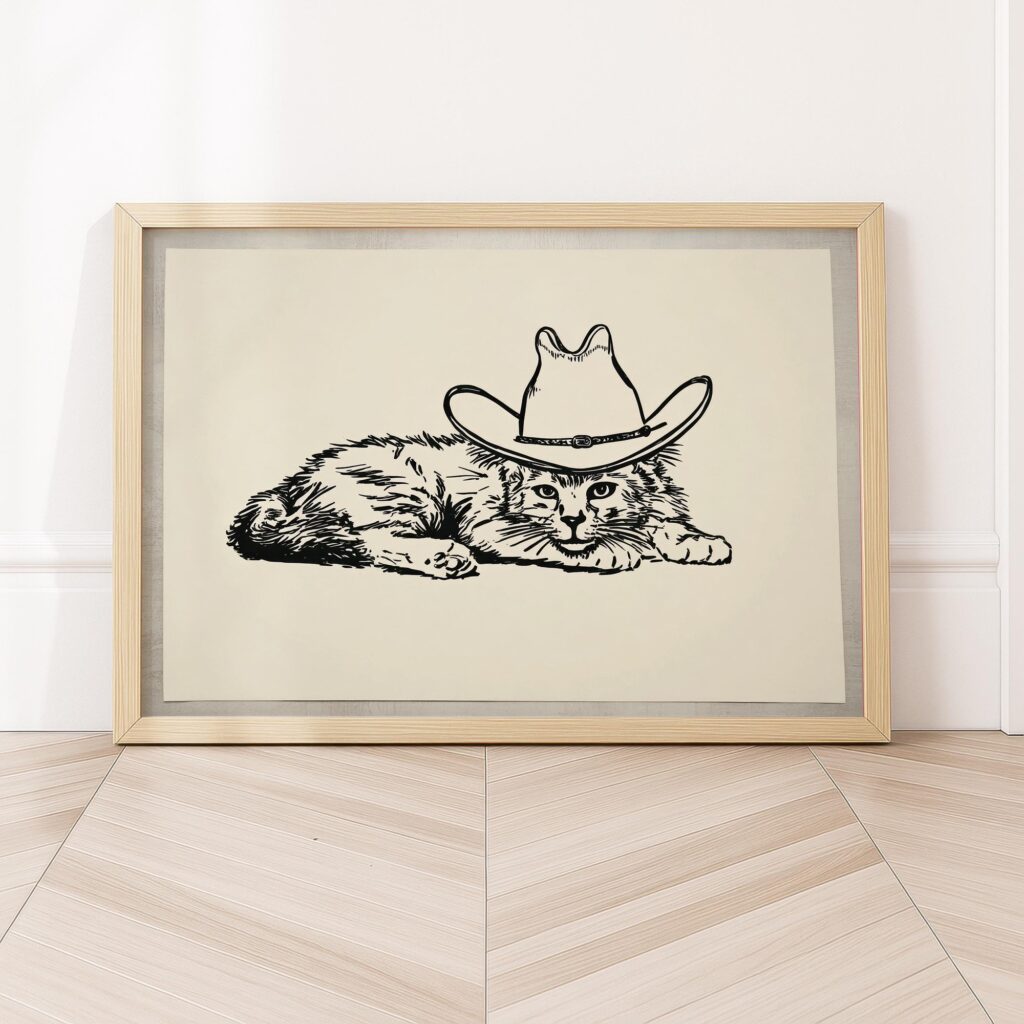Cowboy Cat Line Art Print