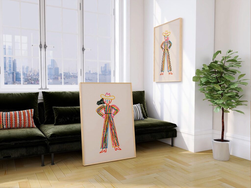Cowboy Cowgirl Print Set