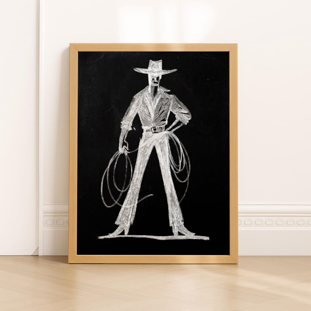 Cowboy Lasso Chalk Sketch Print