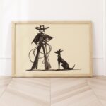 Cowgirl and Dog Ink Sketch Print