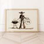 Cowgirl BBQ Ink Drawing Print
