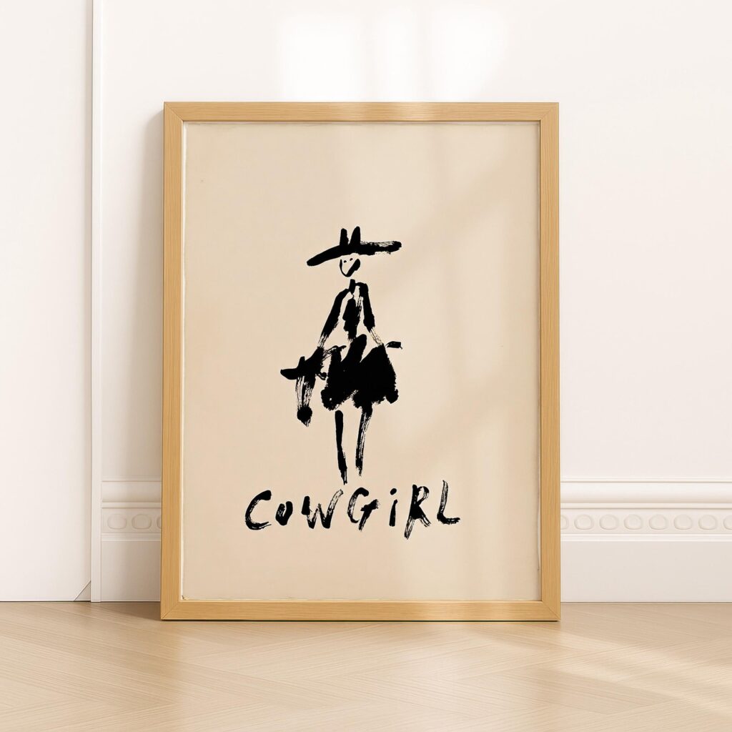 Cowgirl Black Ink Line Art Print