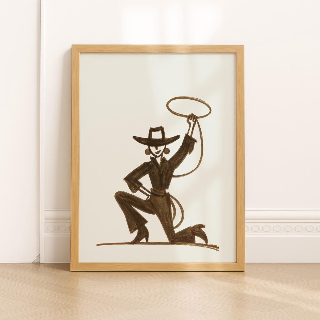 Cowgirl Lasso Silhouette Modern Western Art Print Woman Poster