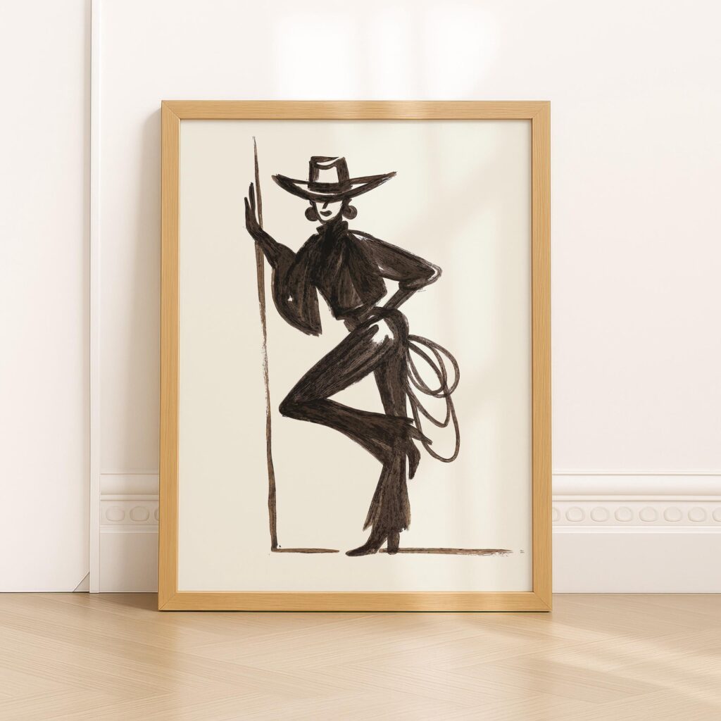 Cowgirl Lasso Silhouette Modern Western Art Print